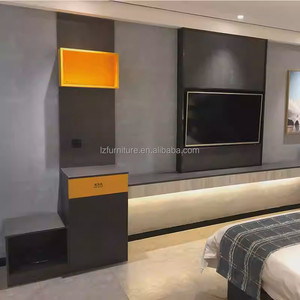 <b>Full</b> 3 Star Hotel Bedroom Furniture <b>Sets</b> Durable Wooden <b>Bed</b> Frame With Nightstands Headboard Desk Chair Wardrobe & TV Console - Product Image 3