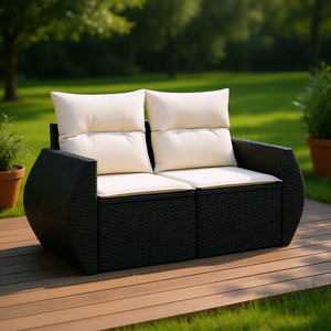 Canapé de jardin Modera Style 2 places en rotin noir, mobilier d'extérieur au design élégant pour l'espace de vie extérieur - Product Image 2