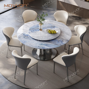 Conjunto de Mesas e Cadeiras de Jantar de Pedra Luxo Leve Moderno Simples para Casa Apartamento Pequeno Com Mesa Redonda de Mármore Giratória - Product Image 2