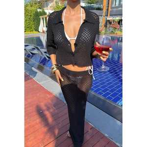 Ensemble jupe en dentelle Jenny pour femme, noir, 2 pièces, col en V profond, découpes, extensible, maillot de bain bikini, tenue de plage - Product Image 1