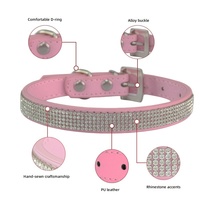 Collier et laisse pour animaux de compagnie en strass, en cuir PU, collier pour chien et chat, couleur unie, accessoires pour animaux de compagnie réglables