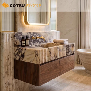 Lavabo Flotante de Mármol Natural Calacatta Viola, Lavabo Hecho a Mano con Diseño Acanalado para Baño de Casa o Villa - Product Image 2