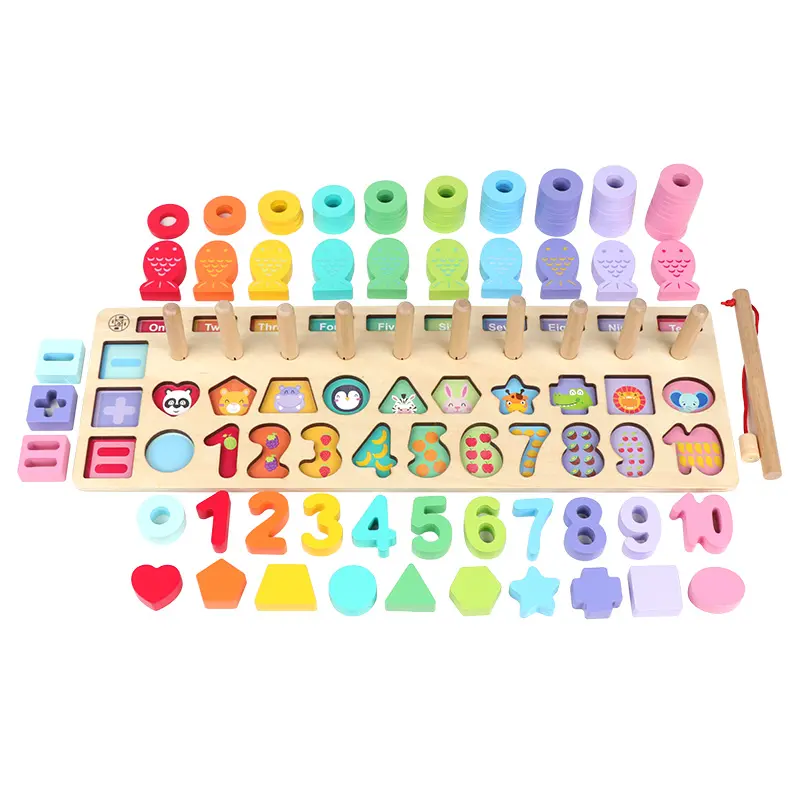 Montessori Toys Matching Game Educational Fishing Games Count Geometric Intelligent 6 In 1 Wooden Kids Puzzles Montessori Toys