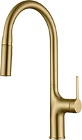 Robinet de cuisine en or brossé avec double mode, bec haut, monocommande, cartouche céramique sans plomb, pour usage hôtelier