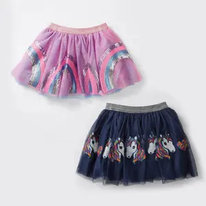 Metálico de lentejuelas Arco Iris unicornio corazones azul marino niñas falda Tutu falda