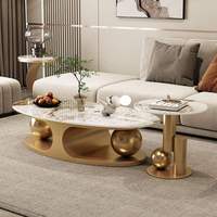Italienischer Stil Glänzender Stein- & Metall-Oval-Couchtisch-Set Modernes Design Leichter Luxus Umweltfreundliche Wohnmöbel