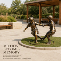 Sculpture en bronze coulé d'enfants jouant, artisanat métallique pour parcs, écoles, cours, jardins et décoration artistique publique