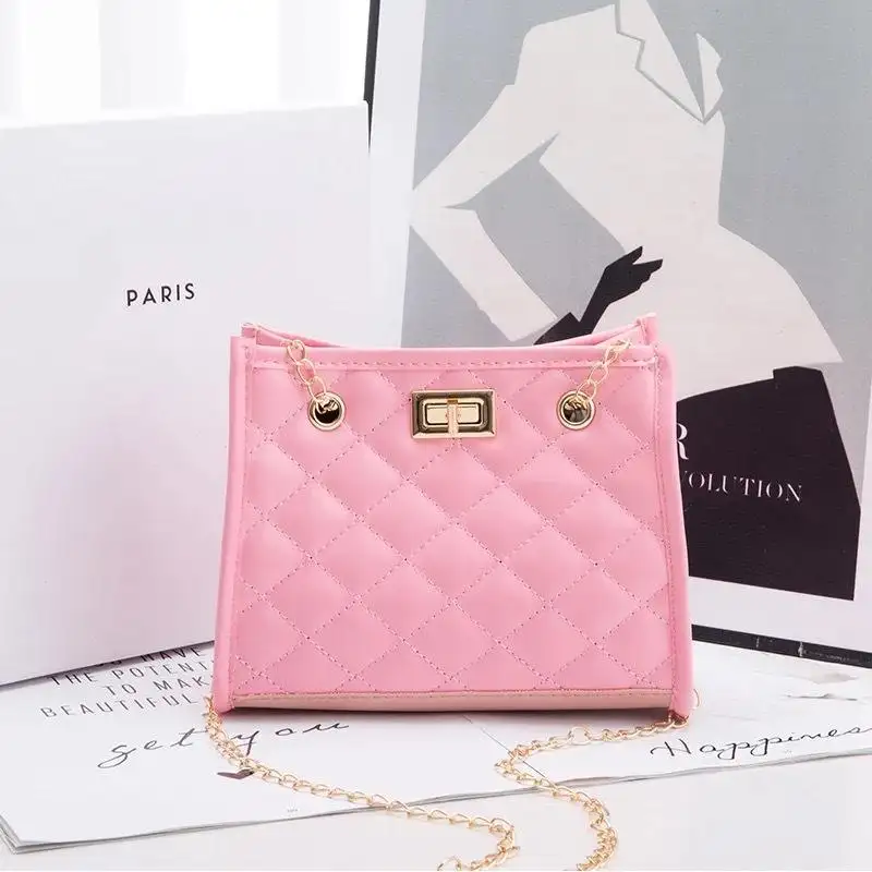 Customized Luxury Girl Women Small Square Diamond Lattice Messenger Hand Bag Chain Tote Shoulder Handbag
