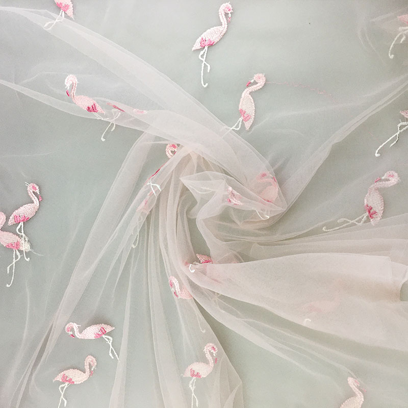 Модная многоцветная Полиэстеровая сетка с 3d вышивкой фламинго, кружевная Тюлевая ткань, сетчатая ткань с трехмерной вышивкой