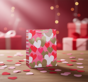 Borsa regalo di San Valentino, forniture per feste in plastica rettangolare media con motivo a cuore - Product Image 2