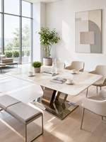 Table à manger moderne de luxe en marbre blanc Fendi, imperméable, pour appartement, hôtel, parc et villa - Meubles de salle à manger écologiques