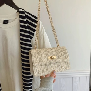 Summer Luxury Women's Crossbody Bags Woven Pearl Handle Designer <b>Square</b> Box Chain Purse Metal Lock Beach Party Mini Clutch - Product Image 3