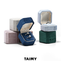 Boîte à bagues octogonale en velours avec logo personnalisé, couvercle rabattable, doublure en satin de luxe, pour rangement de bagues, demande en mariage, mariage, coffret cadeau pour bijoux