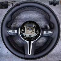 Volant de voiture en cuir noir complet avec surpiqûres M, prêt à l'emploi, pour BMW F30 F10 F15 F20 F22 F25 F32 M3 M5 E70 E90 M Sports
