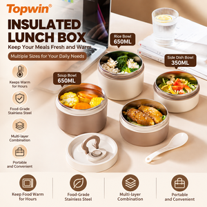 Boîte à lunch isotherme en acier inoxydable 304 de qualité alimentaire, 350 ml, 650 ml, empilable, multi-couches, avec sac thermique - Product Image 4
