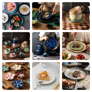Tasse à café/latte/fleur/avoine en céramique de style japonais rétro avec poignée, résistante aux hautes températures, passe au micro-ondes, avec soucoupe - Product Image 5