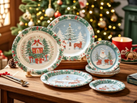 Assiettes en papier jetables imprimées sur le thème de Noël, 7/9 pouces, compostables, pour les fêtes, vente en gros