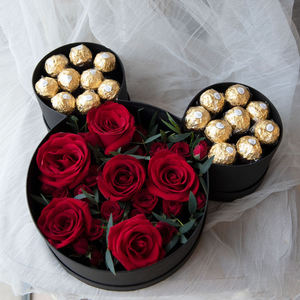 Luxury custom logo empty paper cardboard mickey mouse flower boxes chocolate gift packaging box for valentine's day rose flower