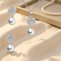 Ensemble de bijoux de luxe en perles de coquillages des mers du Sud, plaqué or 18 carats, collier et boucles d'oreilles en forme de goutte d'eau avec halo de CZ, bijoux tropicaux pour femmes, pour mariage