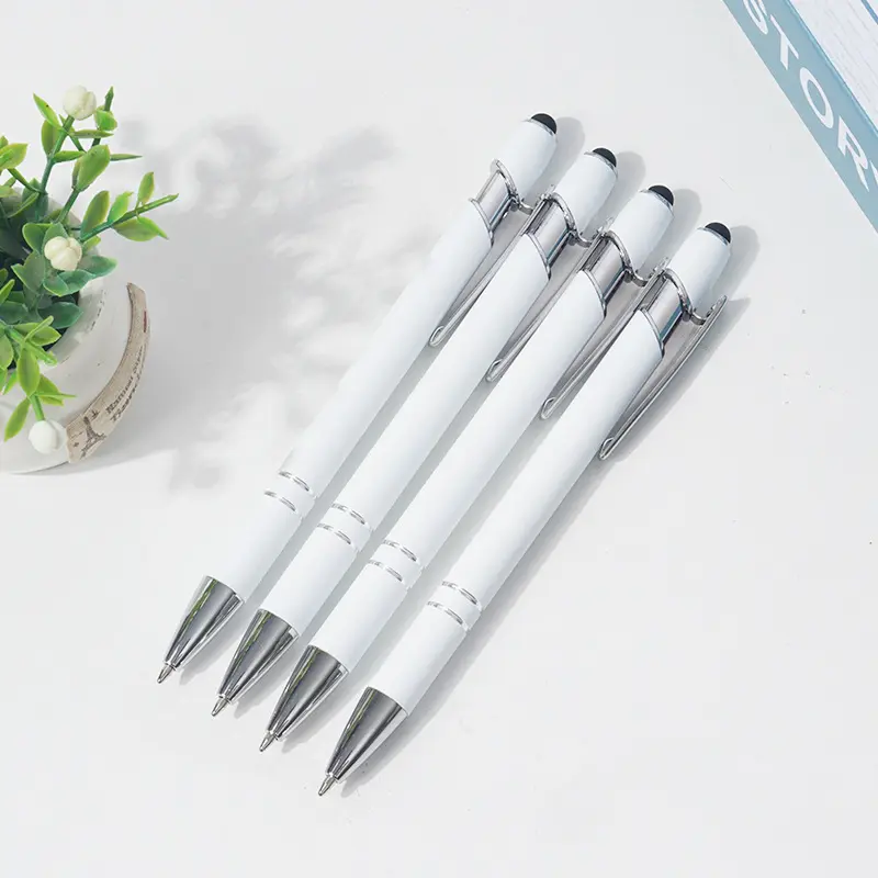 Hete Verkoop Op Maat Gemaakte Witte Intrekbare Touchscreen Metalen Pen Met Stylus Tip Stijlvolle Premium Balpen