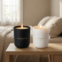 Bocaux à bougies en verre noir mat de luxe personnalisés, à fond épais et lourd, de qualité supérieure, 15 oz, à fond rond, vides, avec couvercles et boîtes pour la cire