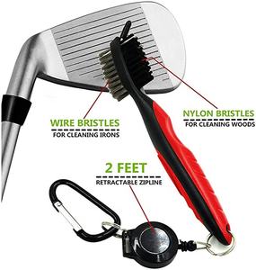 Vente en gros de votre logo personnalisé brosse de nettoyage de club de golf brosse d'outils de club de golf avec fermeture éclair rétractable et <span class=keywords><strong>mousqueton</strong></span> en aluminium - Product Image 2