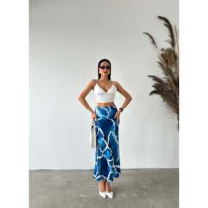 Jupe longue élégante pour femme en satin 100% soie imprimée, taille régulière, brillante et fluide, pour tenues élégantes - Product Image 2