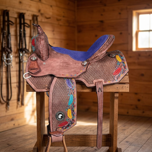 Selle d'équitation western artisanale avec décorations en cuir pour les aventures équestres sur sentiers, l'utilisation à la ferme et à l'écurie - Product Image 4