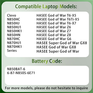 แบตเตอรี่แล็ปท็อป N850BAT สำหรับ CLEVO N850HC N850HK1 N850HJ1 N850HJ N850HN N870HC N870HJ1 N870HK1มีเทพเจ้าแห่งสงคราม T6 Z6 Z7 Z8 - Product Image 2