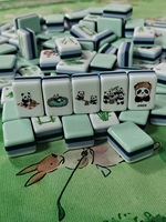 Jeu de Mahjong Américain NMJL 160 Tuiles Vert Melon de Miel Panda Tenant un Bambou Héritage Chinois Héritage Asiatique Célébration