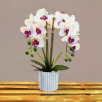Orchidées Papillon Artificielles en Gros avec Pot en Céramique, Toucher Réel, Saint-Valentin, 7 Têtes, Matériau PEVA, Moins de 45cm