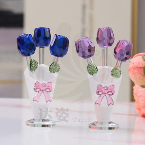 Dartz Crystal <b>Vase</b> With Three <b>Small</b> Roses Glass Decorative Flower Arrangement Wedding Table Centerpiece Gift - Product Image 4