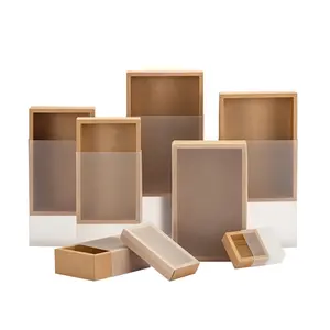 Benutzer definierte kleine Verbrauchs materialien Box Business-Verpackung Recycelt Braun Versand karton Kraft papier Verpackungs box mit klarem PVC-Fenster