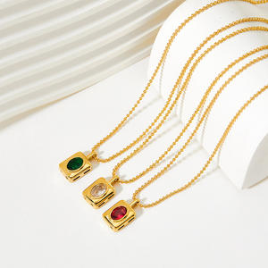 Stile europeo e americano smeraldo Vintage colorato zircone piccolo ciondolo rotondo perline catena di gioielli - Product Image 1