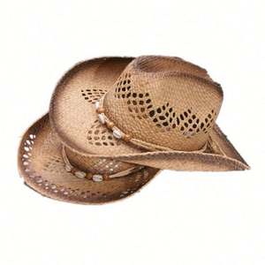 Sombrero de Paja Natural de Rafia para Mujer, Estilo Vaquero/Jazz, para la Playa y Ocasiones de Verano - Product Image 5