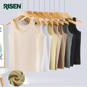 Fitness solide lâche équipage faux plaine col rond haut coton Spandex Boxy <span class=keywords><strong>Crop</strong></span> t-shirt Stringer femmes débardeur sans manches T-shirt - Product Image 1