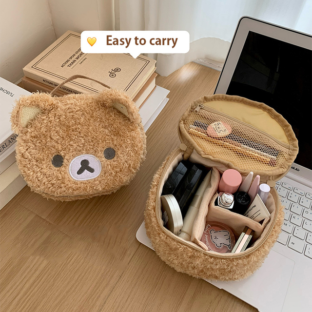 Plushes Fashion Zipper Makeup Case Anime Relaxed Bear Cosmetic Bag Women Jewelry Storage Pouch Girl Organizer Handbags Gift
