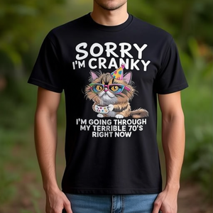 Lo siento, estoy de mal humor, estoy pasando por mi terrible etapa de los años 70, camiseta para adultos unisex, color negro - Product Image 3