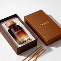 Flacon diffuseur en verre personnalisé, délicat, vide, 100 ml, 150 ml, 200 ml, rond, décoratif, luxueux, pour huiles essentielles, avec bouchon en bois