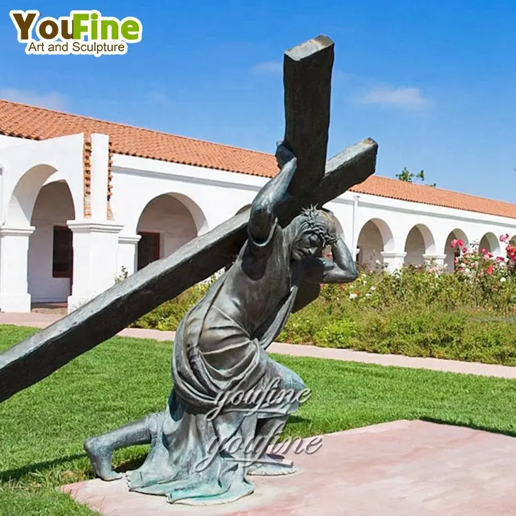 Церковный декор, бронзовый Иисус с крестом, религиозная скульптура