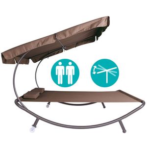 Chaise longue double pliante pour jardin, pelouse, <span class=keywords><strong>plage</strong></span>, piscine, avec auvent et roues - Product Image 6