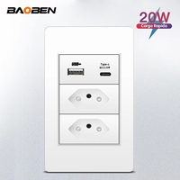BAOBEN Panel de PC de 118*72 mm, Enchufe de Pared con 3 Puertos USB Tipo C, Tomacorriente Universal de 20 W, Gris, Negro, Blanco, Dorado