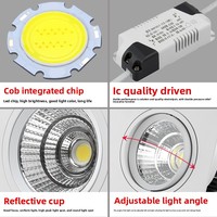 Lumière de grille LED, projecteur à trois têtes, ampoule à faisceau, aluminium encastré, COB commercial, angle réglable, anti-éblouissement, downlight