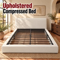 Cadre de lit rembourré compressé pour chambre à coucher avec tête de lit capitonnée et rails de support en métal noir pour la distribution de meubles