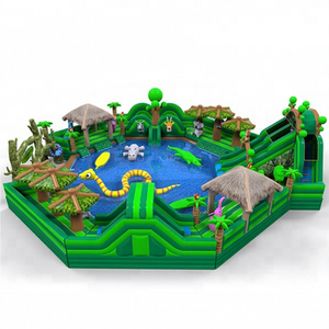 <span class=keywords><strong>Parque</strong></span> Acuático Inflable Gigante con Tobogán y Piscina, Diseño de <span class=keywords><strong>Animales</strong></span> Salvajes Verdes, para Niños - Product Image 2