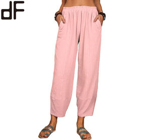 Loose Cotton Linen Casual <strong>Pants</strong> Elastic Waist Home Wear <strong>Harem</strong> <strong>Pants</strong> Women Trousers 2022 Hot Selling Solid Color Woven - Product Image 3