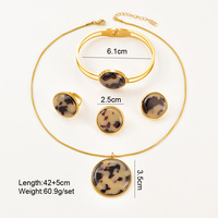 Ensemble en acier inoxydable pour femme, style vintage léopard : collier, bracelet, boucles d'oreilles et bague en acier titane