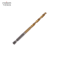 FEIDA mata bor HSS lapis Titanium, mata bor lurus baja tahan karat, pegangan heksagonal ukuran 3mm 5mm 6mm 8mm