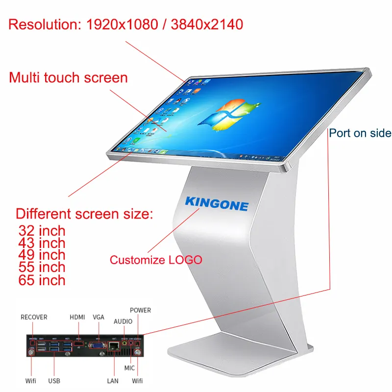 Screen Kiosk 21.5 32 43 55 Inch Floor Standing Smart Interactive LCD Digital Advertising Display Information All In 1 PC Touch Screen Kiosk