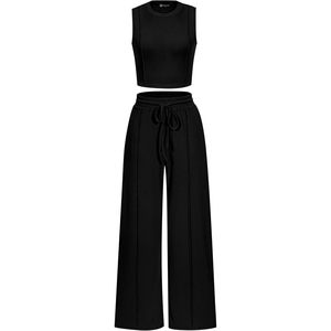 Ensemble de survêtement décontracté 2 pièces pour femme, été, débardeur court et pantalon de survêtement large, respirant - Product Image 1